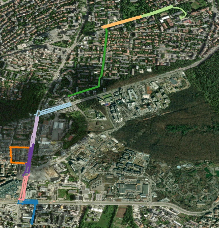 Карта на приблизително 3,5 km трасе в София